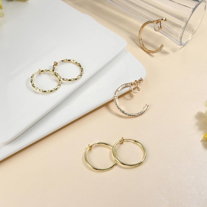 Adramata Clip On Hoop Earrings for Women Non Pierced Ears,Gold Clip On Earrings Non Piercing Big Stainless Steel Fake Hoops Lightweight 30-60mm - Image 5